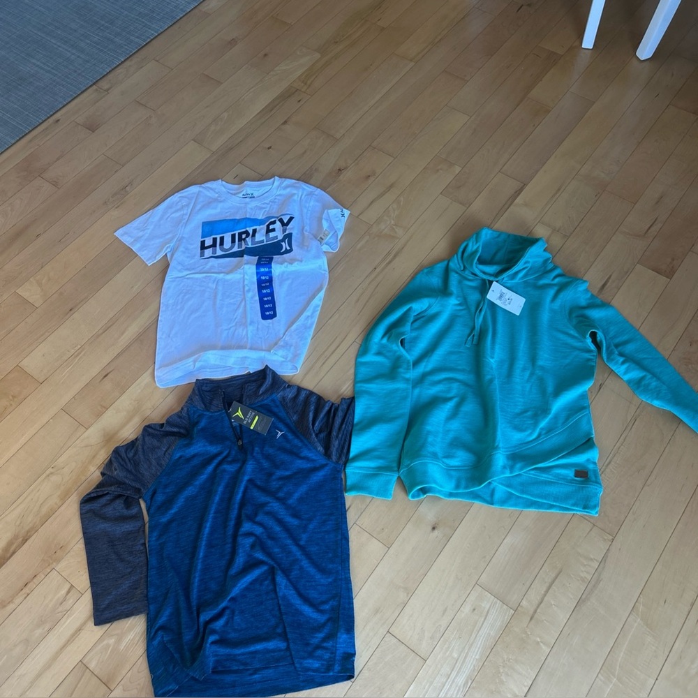 Hurley White T-Shirt and Two Long Sleeve Expensive top bundle.(1 women’s,2 boys)
